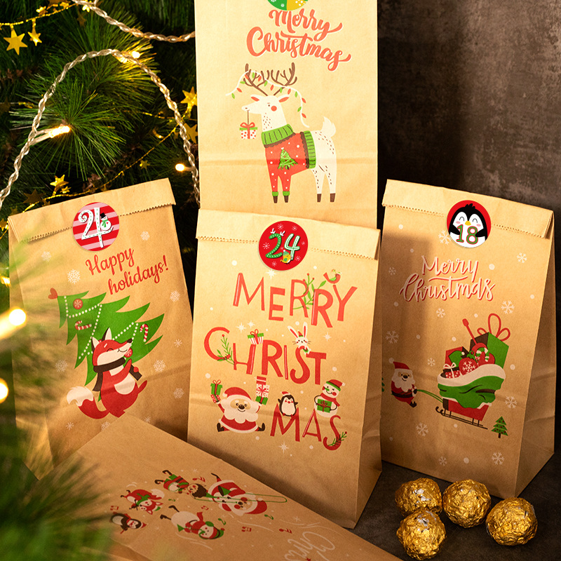 Christmas Gift Bags Kraft Pape - Advent Calendar Gift 评论和价格